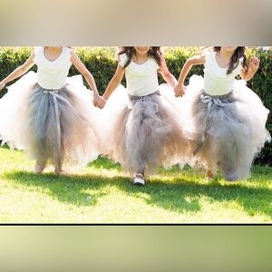 Grey tulle flower girl or party skirt with ruffled top
